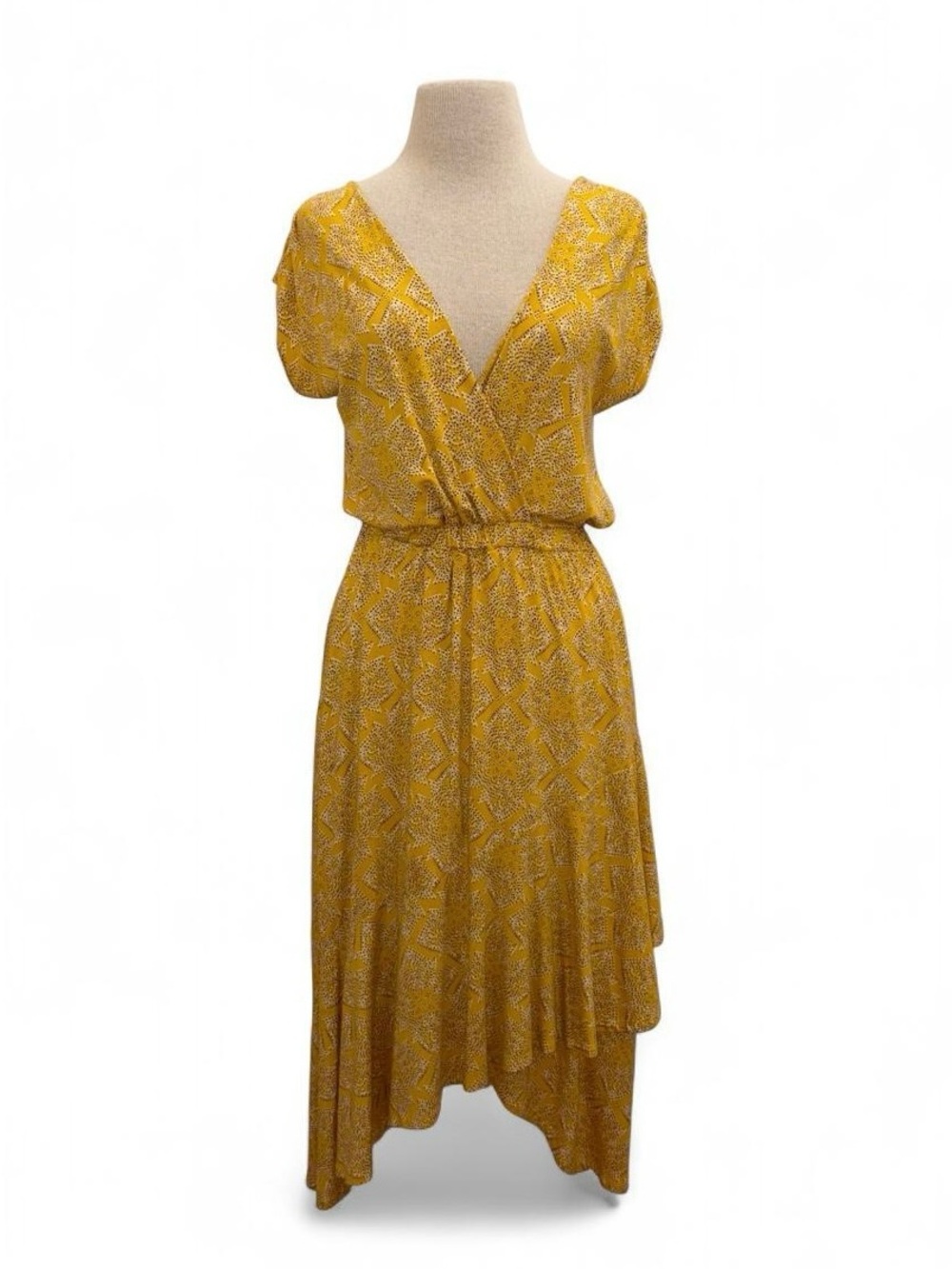 Maeve Yellow Print Midi Handkerchief Jersey Dress Size XS Cottage Core Bohemian